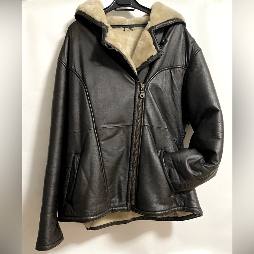 Wilson’s Leather Genuine Leather and Faux Fur Bomber Jacket with Hood - Brown
